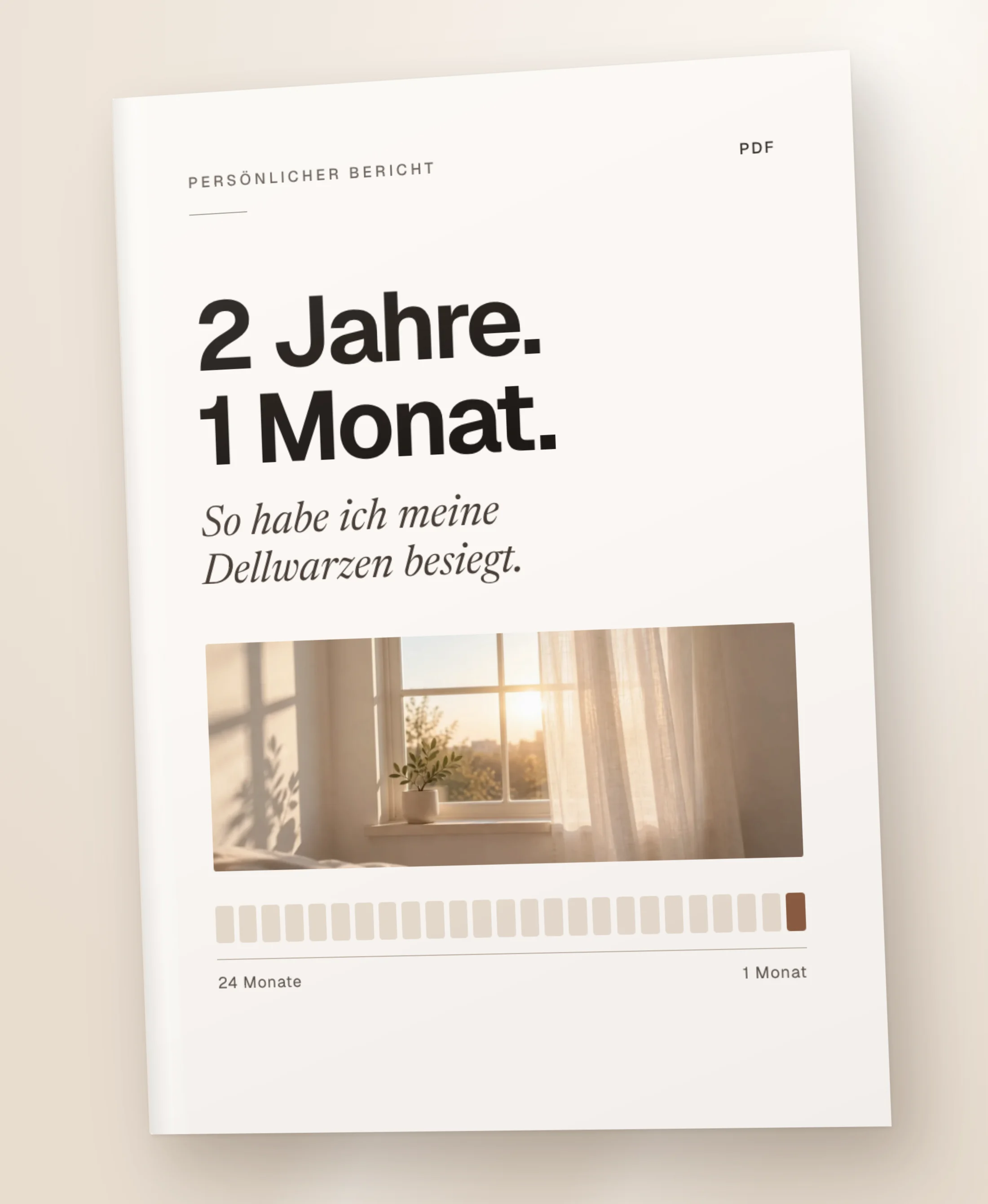 Das Cover des Erfahrungsberichts: „2 Jahre. 1 Monat. So habe ich meine Dellwarzen besiegt.“